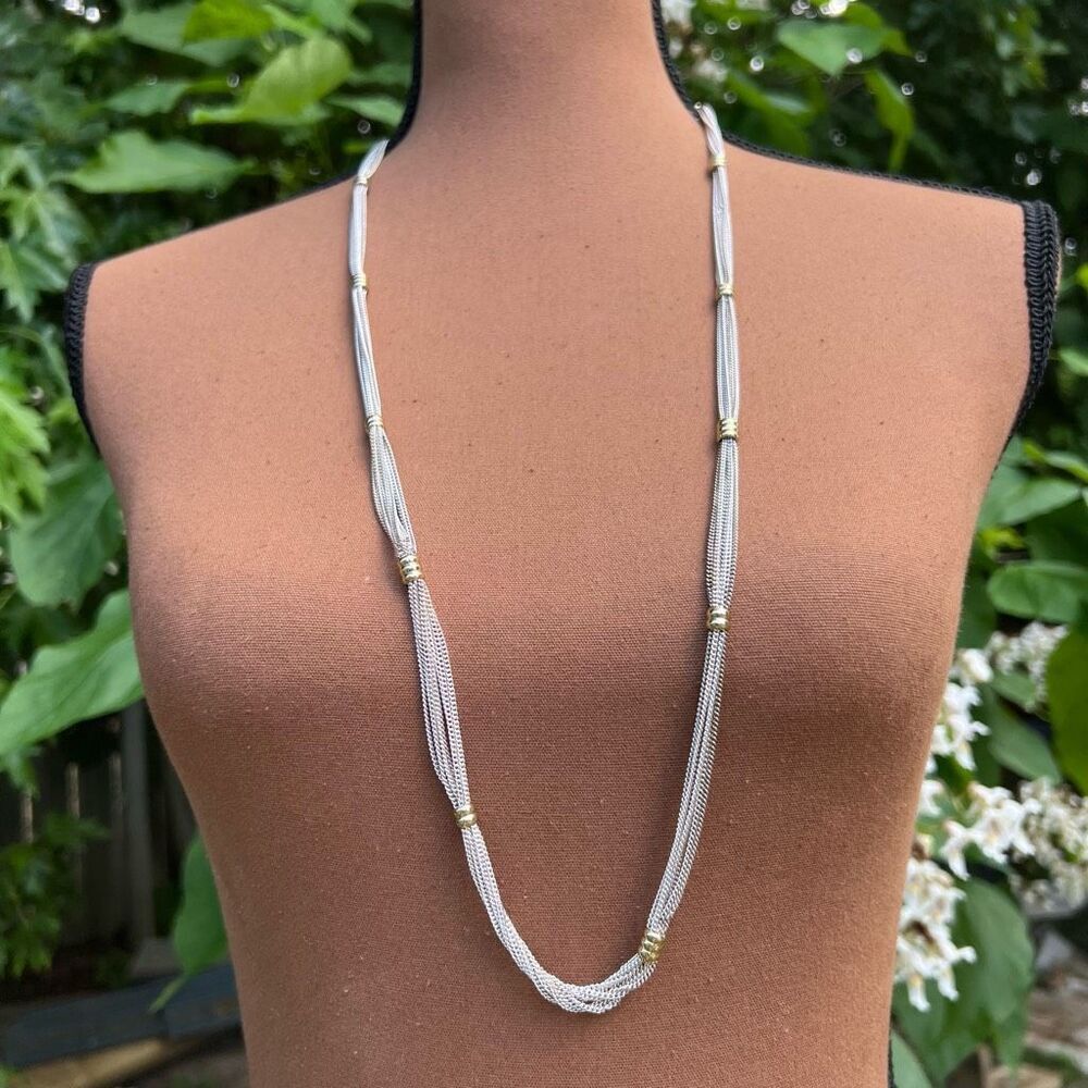 Liz Claiborne Multi Strand Long Chain, Silver & Gold Tone, Lobster Claw Closure
